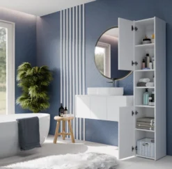 Colonna bagno salvaspazio 30x170 cm con ante e mensola bianco opaco CBT6