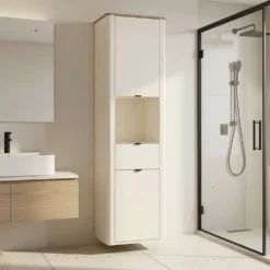 Colonna bagno sospesa 48x178 cm in cashmere e rovere CBT11