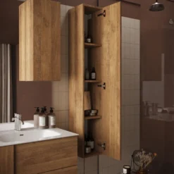Colonna bagno sospesa 25x138 cm marrone con 4 ripiani COL1