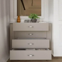 Comò cassettiera perta 117x91 cm beige e bianco CI12