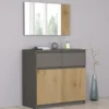 Comò moderno con ante e cassetti 90x86x43 cm in rovere cannettato e grafite CG44