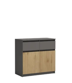 Comò moderno con ante e cassetti 90x86x43 cm in rovere cannettato e grafite CG44