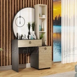 Comò moderno con specchio 170x95 cm beige, quercia e nero CU44