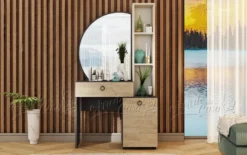 Comò moderno con specchio 170x95 cm beige, quercia e nero CU44