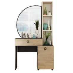 Comò moderno con specchio 170x95 cm beige, quercia e nero CU44