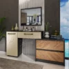 Comò moderno con specchio 165x75 cm beige, noce e nero CU43