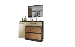 Comò moderno con specchio 165x75 cm beige, noce e nero CU43
