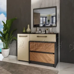 Comò moderno con specchio 165x75 cm beige, noce e nero CU43