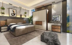 Comò moderno con specchio 165x75 cm beige, noce e nero CU43