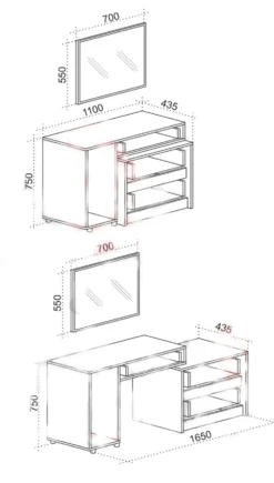 Comò moderno con specchio 165x75 cm beige, noce e nero CU43