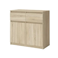 Comò moderno piccolo con 2 cassetti e 2 ante rovere CG41