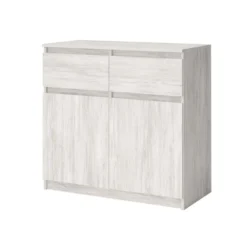 Comò moderno piccolo con 2 cassetti e 2 ante bianco legno CG41