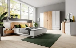 Comò moderno 160x88cm bianco lucido e rovere CLK9