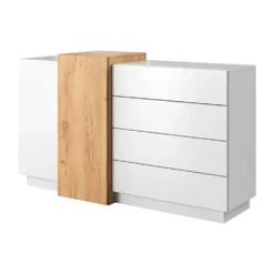 Comò moderno 160x88cm bianco lucido e rovere CLK9