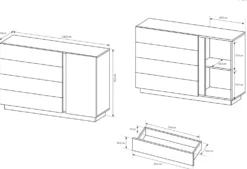 Comò moderno 138x90cm con 3 cassetti e 1 anta bianco lucido CLK1