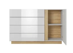 Comò moderno 138x90cm con 3 cassetti e 1 anta bianco lucido CLK1