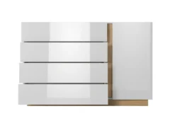 Comò moderno 138x90cm con 3 cassetti e 1 anta bianco lucido CLK1