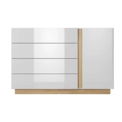 Comò moderno 138x90cm con 3 cassetti e 1 anta bianco lucido CLK1