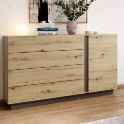 Comò moderno 138x90cm con 3 cassetti e 1 anta rovere CLK1