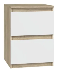 Comodino con 2 cassetti 30x40 cm rovere chiaro e bianco COT7