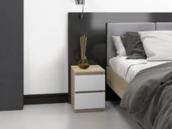 Comodino con 2 cassetti 30x40 cm rovere chiaro e bianco COT7