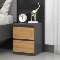 Comodino con 2 cassetti 30x40 cm rovere e antracite COT7