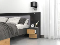 Comodino con 2 cassetti 30x40 cm rovere e antracite COT7