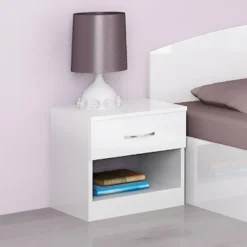 Comodino moderno con cassetto e vano a giorno 40x40 cm in bianco lucido CGA1