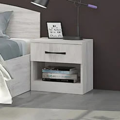 Comodino moderno con cassetto e vano a giorno 40x40 cm bianco legno CGA1
