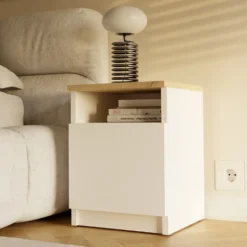Comodino moderno 30x40 cm con anta bianco e rovere COT4