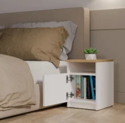 Comodino moderno 30x40 cm con anta bianco e rovere COT4