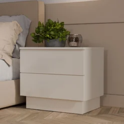 Comodino moderno 55x48 cm con 2 cassetti beige cashmere COT2