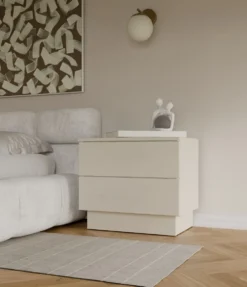 Comodino moderno 55x48 cm con 2 cassetti beige cashmere COT2