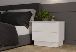 Comodino moderno 55x48 cm con 2 cassetti bianco COT2