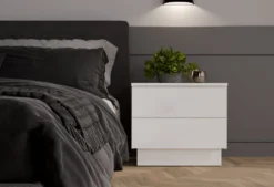 Comodino moderno 55x48 cm con 2 cassetti bianco COT2