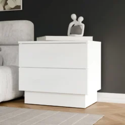 Comodino moderno 55x48 cm con 2 cassetti bianco COT2