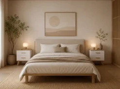 Comodino moderno 45x47 cm con 2 cassetti bianco e rovere COT9