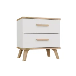 Comodino moderno 45x47 cm con 2 cassetti bianco e rovere COT9