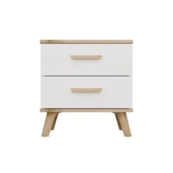 Comodino moderno 45x47 cm con 2 cassetti bianco e rovere COT9