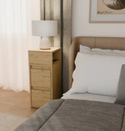 Comodino salvaspazio 27x65 cm con vano a giorno rovere COT8