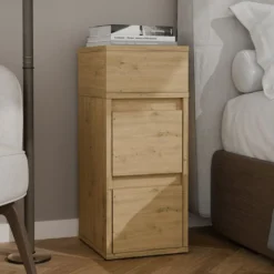Comodino salvaspazio 27x65 cm con vano a giorno rovere COT8