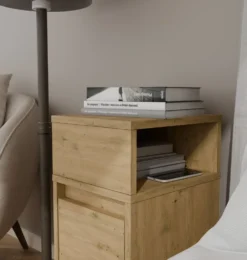 Comodino salvaspazio 27x65 cm con vano a giorno rovere COT8