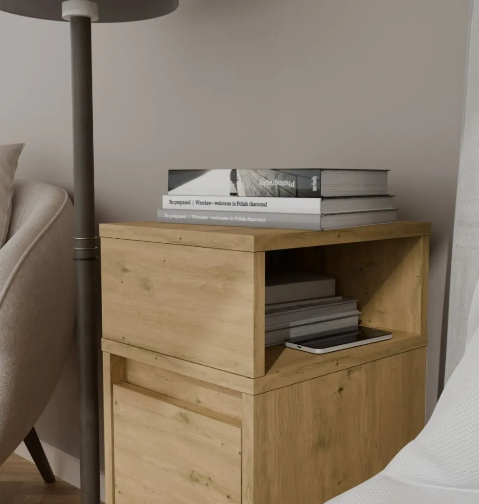 Comodino salvaspazio 27x65 cm con vano a giorno rovere COT8