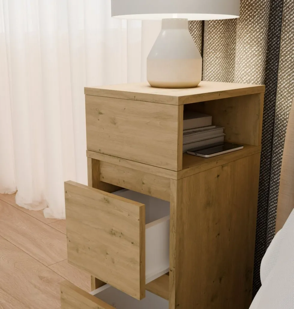 Comodino salvaspazio 27x65 cm con vano a giorno rovere COT8