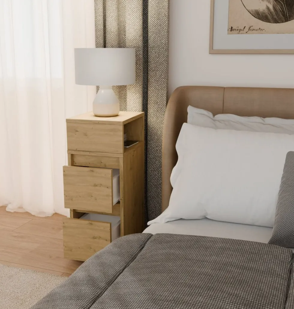 Comodino salvaspazio 27x65 cm con vano a giorno rovere COT8