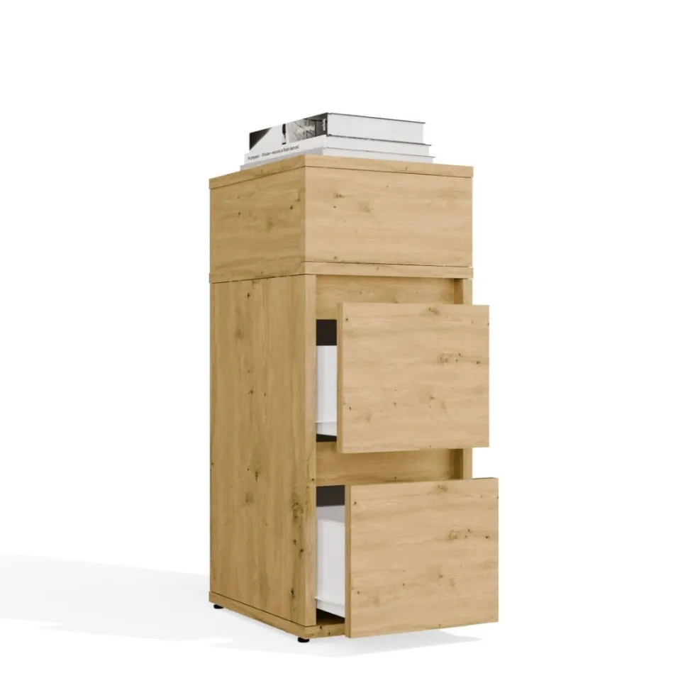 Comodino salvaspazio 27x65 cm con vano a giorno rovere COT8