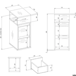 Comodino salvaspazio 27x65 cm con vano a giorno bianco opaco COT8