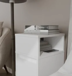 Comodino salvaspazio 27x65 cm con vano a giorno bianco opaco COT8