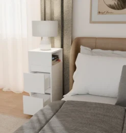 Comodino salvaspazio 27x65 cm con vano a giorno bianco opaco COT8