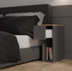 Comodino stretto salvaspazio 20x55 cm rovere e antracite COT3